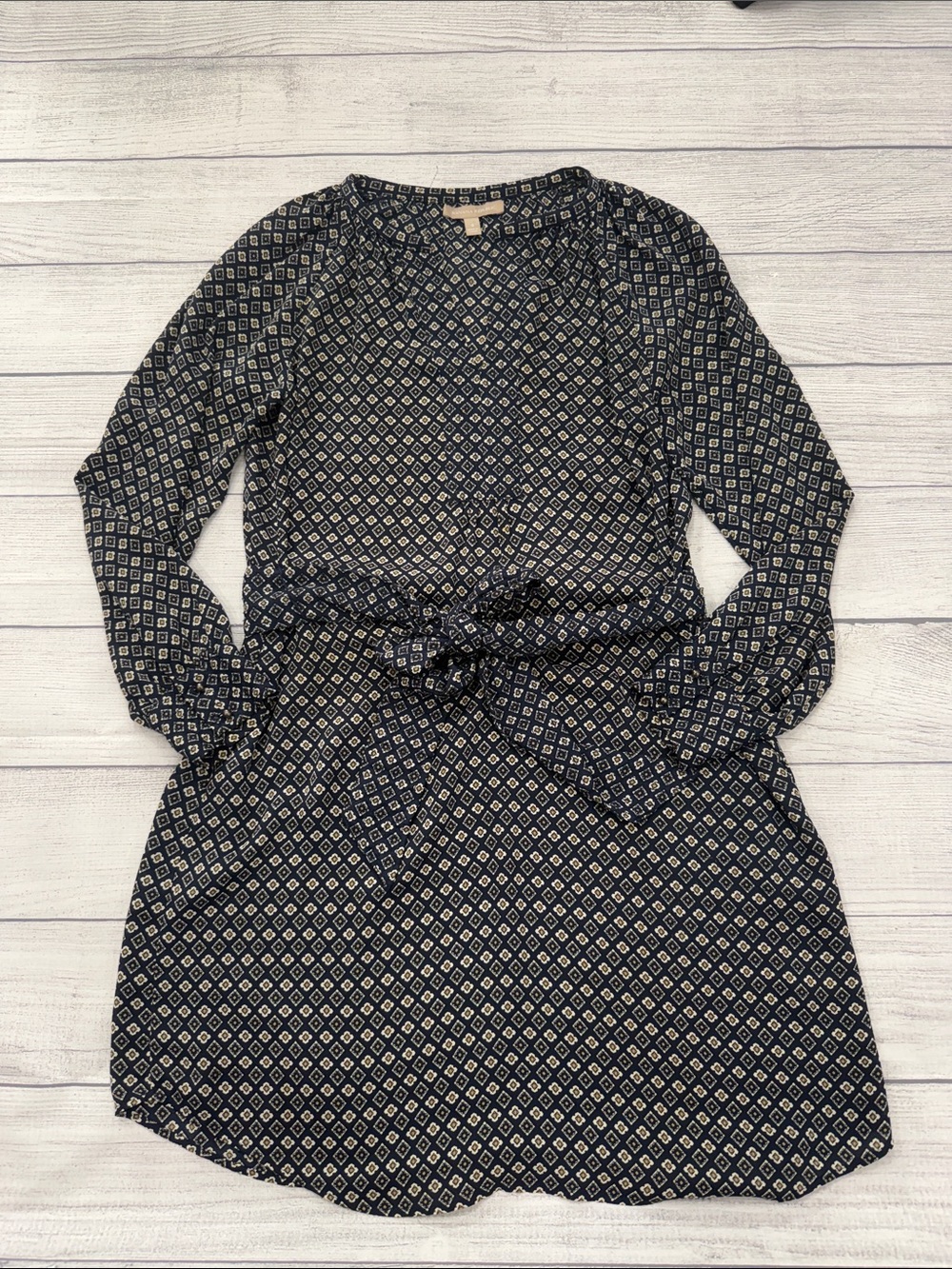 Banana Republic Navy Geometric Print Wrap Dress Tie Waist Long Sleeve Size 4